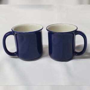 VTG Set of 2 Crown Corning Japan Colbalt Blue/White Coffee Mugs 12oz 3.75"x4.75"